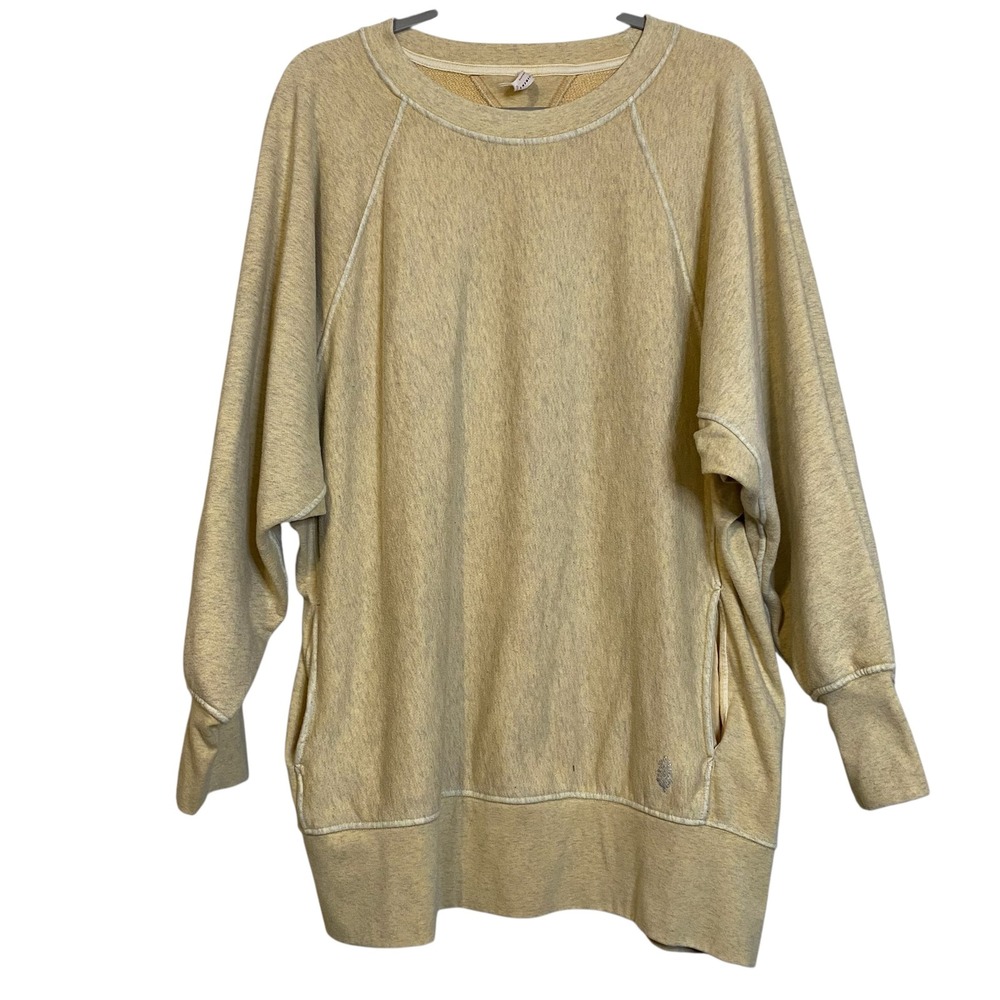 FP Movement Free People Believe It Sweatshirt Yellow Oversized Tunic XL Pocket